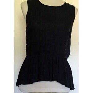 Women Navy INA Sleeveless Zip Top Crochet Accent‎ Back Large NWT